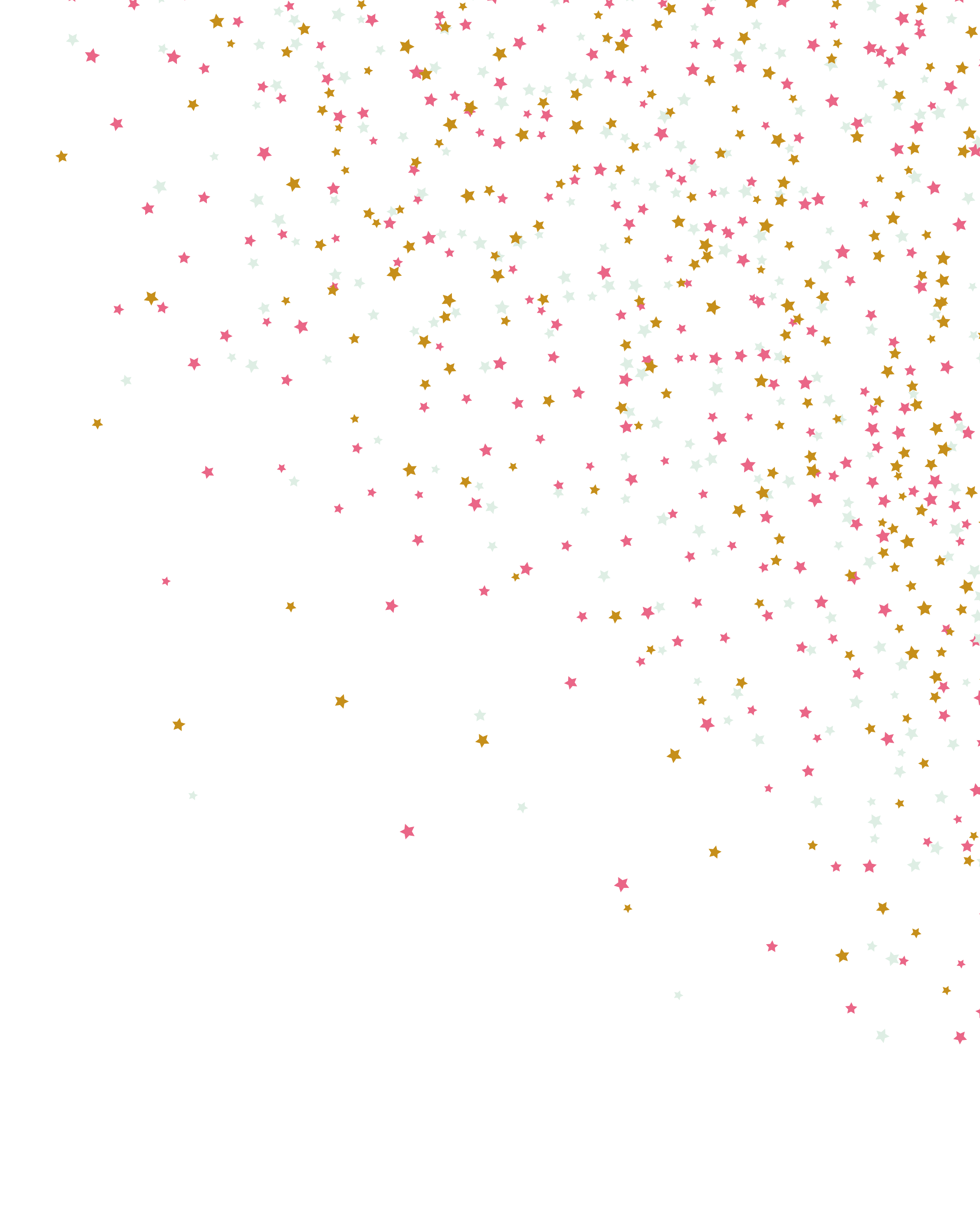 Black background with scattered small pink, white, and gold star-shaped confetti.