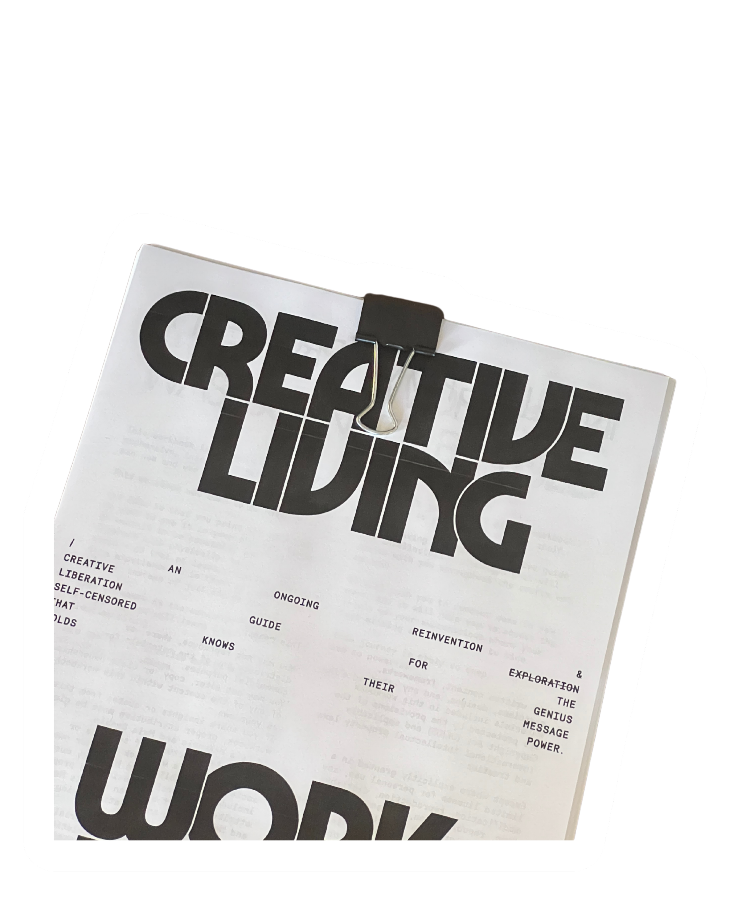 An open magazine page with the words 'CREATIVE LIVING' in large, bold letters and smaller text below.