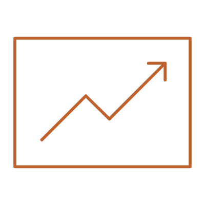Line graph with an upward trend, enclosed in an orange rectangular border.