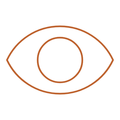 Simple line drawing of an eye with an outer oval shape, a circle in the center representing the iris, and an additional smaller circle inside it.