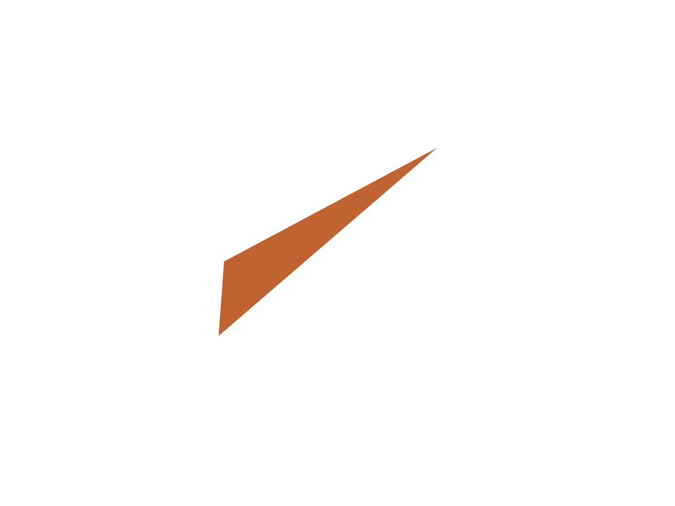 An arrow pointing northeast with an orange needle, on a black background. Implies progress and momentum.