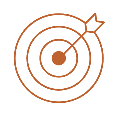A target with four concentric rings and an arrow hitting the bullseye.