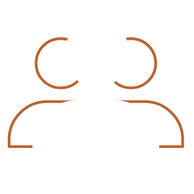 Icon representing three people, with a large circle in the front and two smaller circles behind, indicating leadership of a group or team.