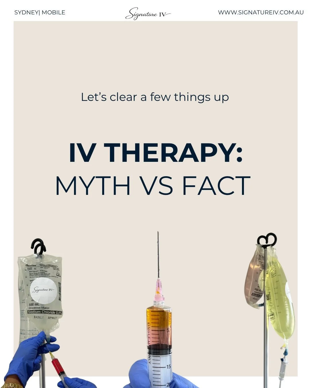 There&rsquo;s a lot of misinformation surrounding IV therapy &mdash; so we&rsquo;re separating myth from fact.

Clarity matters when it comes to your health.

#BusySydney
#SydneyWomen
#HealthEducation
#MobileIV
#IVDripsSydney