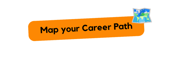 An orange banner with black text that reads 'Map your Career Path' and a small cartoon world map in the top right corner.