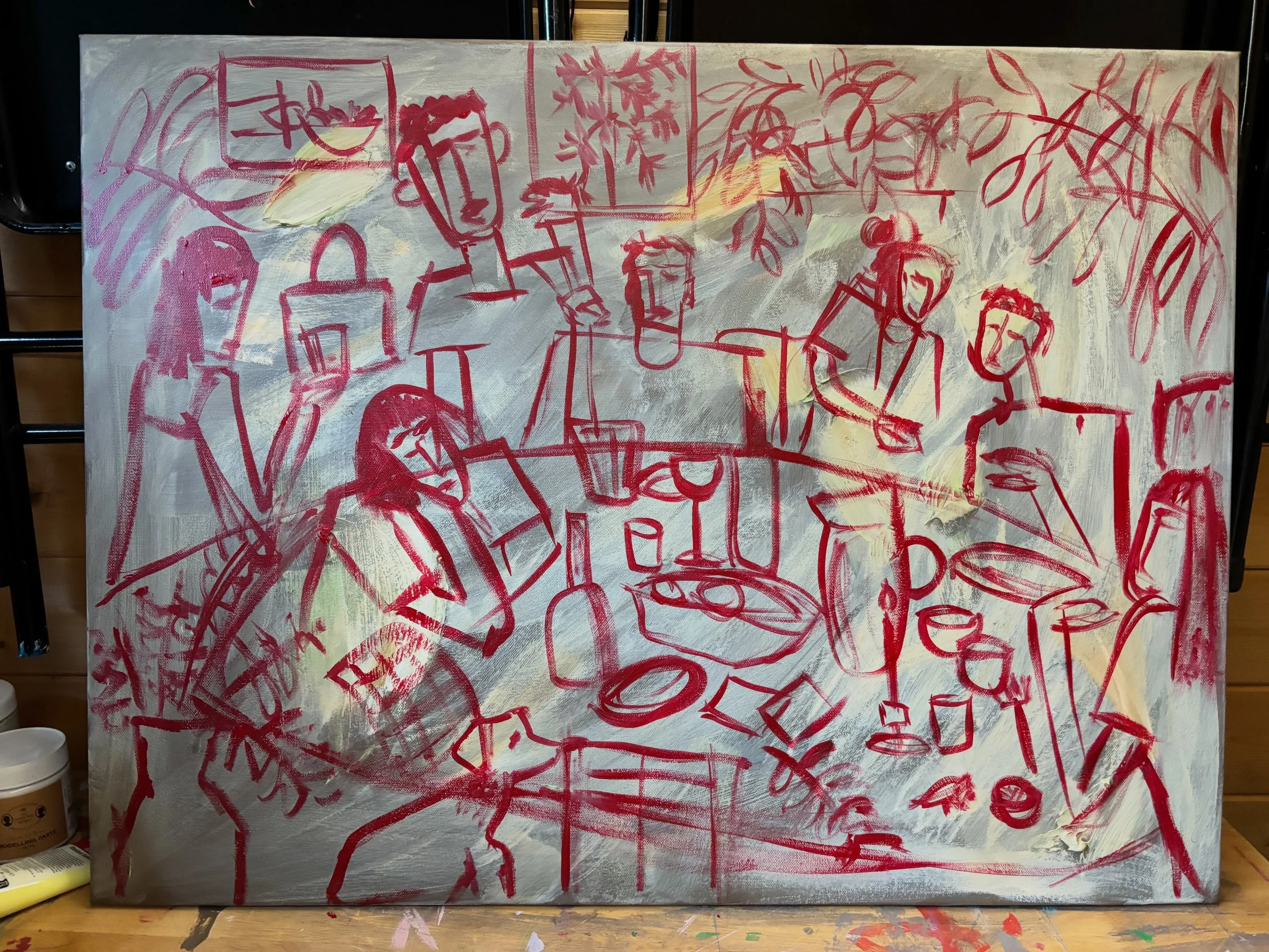 Sketch a painting with me! This is just the rough outline. Stay tuned to see what colors come through!

This is acrylic on canvas, 60 x 80 cm

&lsquo;Dinner with friends&rsquo;