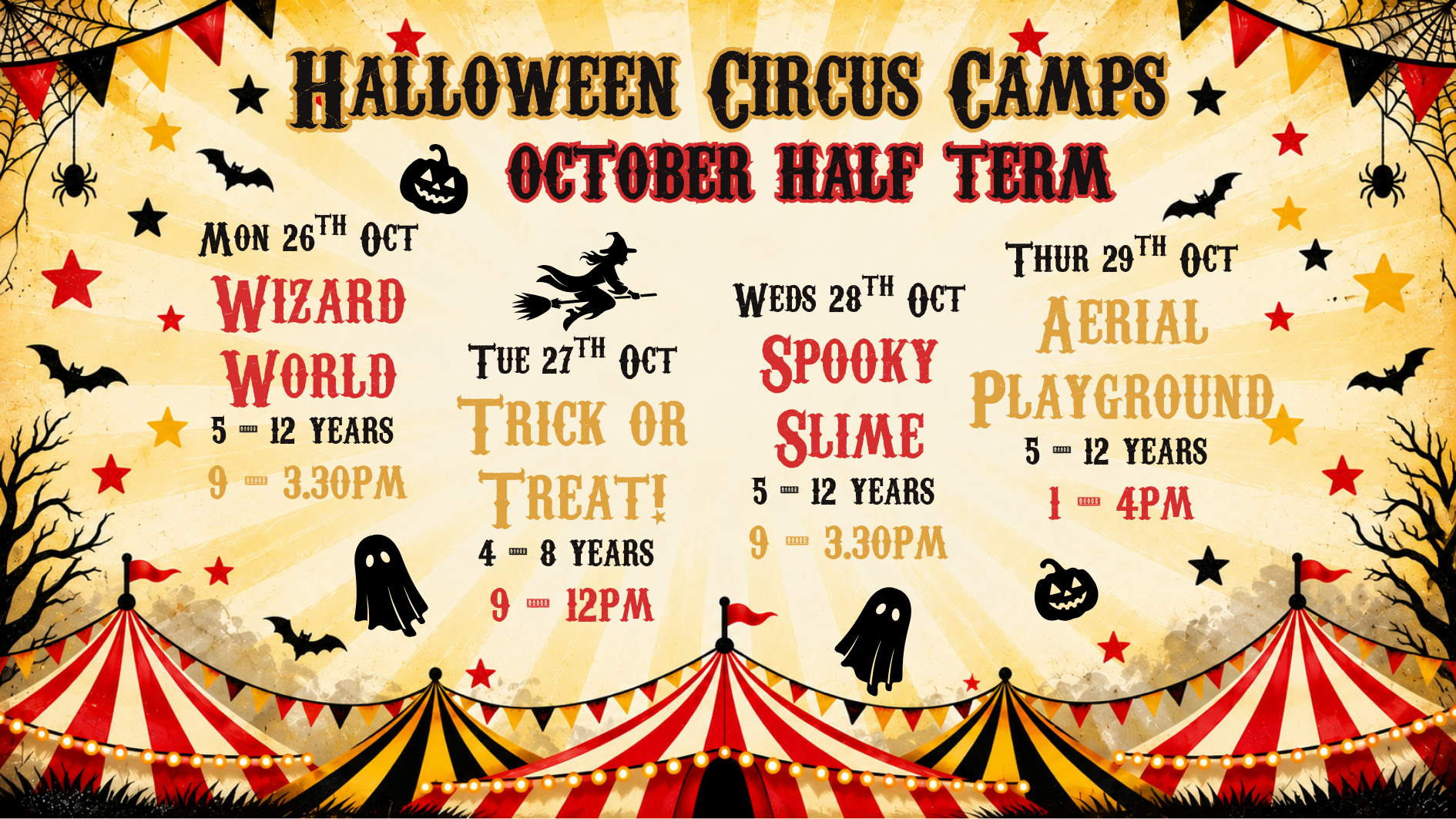 Halloween Circus Camp Timetable 