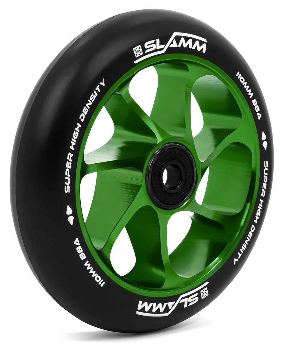 SL470 Slamm Scooters Team Black PU 110mm Wheels Green Angle.jpg