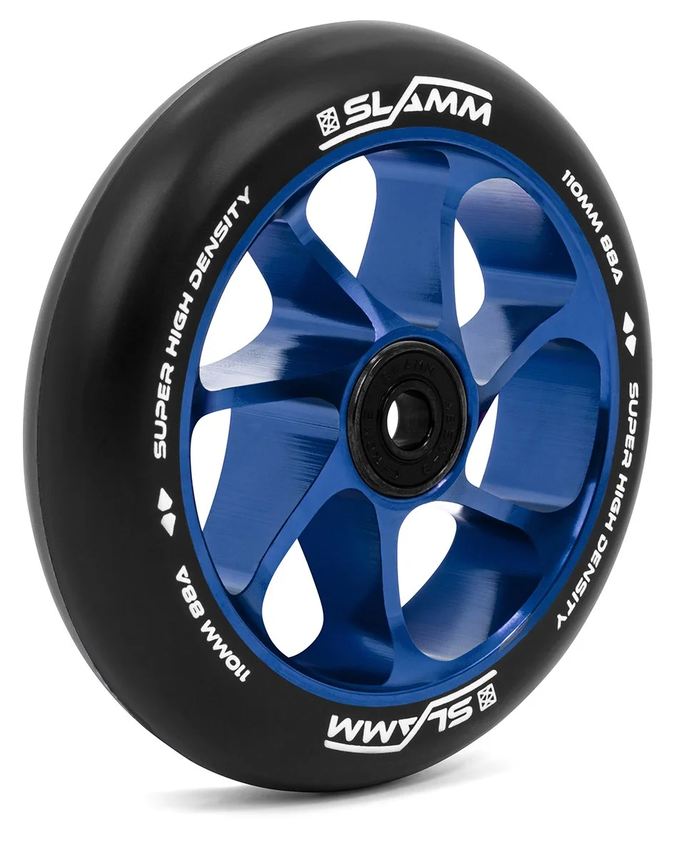 SL470 Slamm Scooters Team Black PU 110mm Wheels Blue Angle.jpg