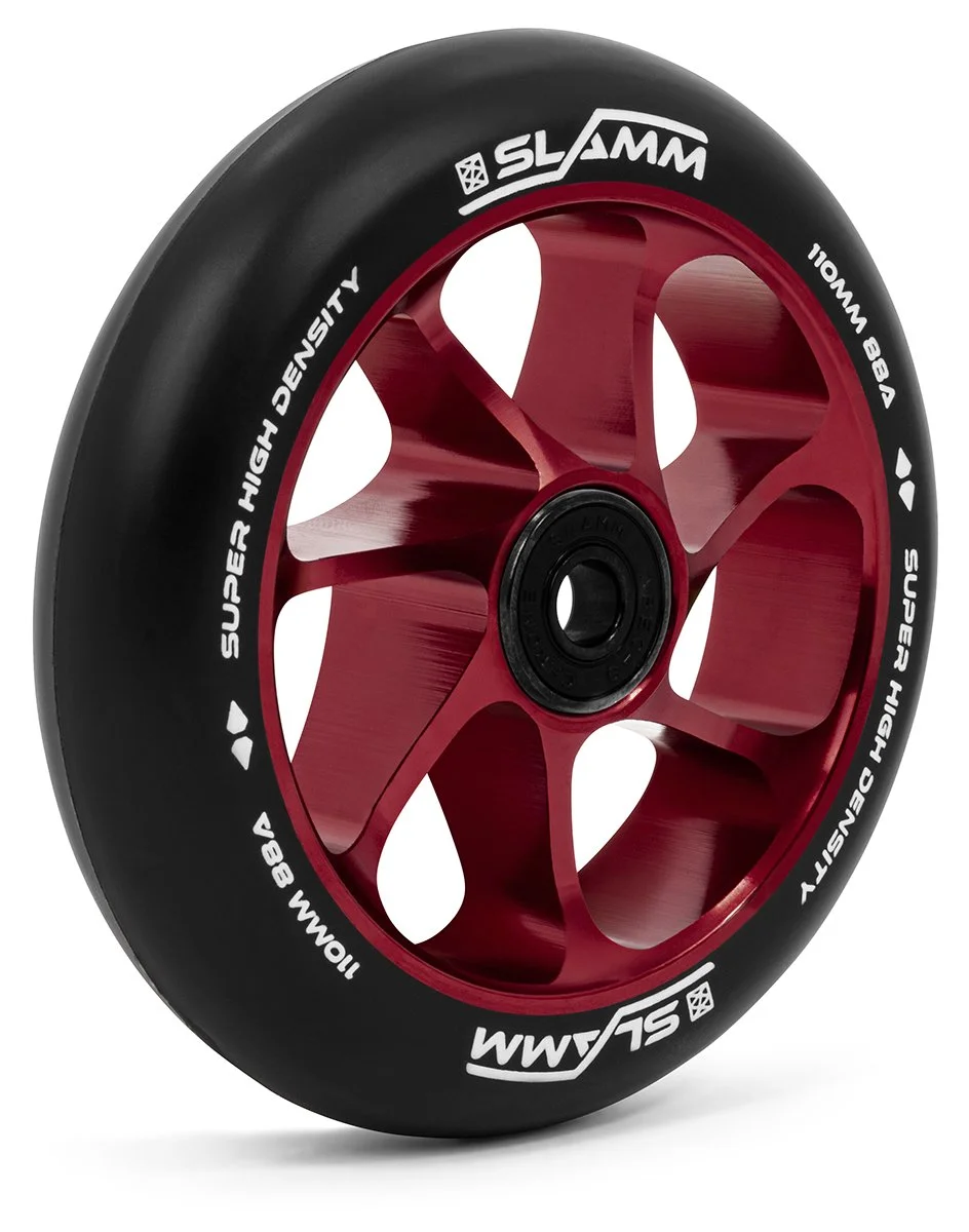 SL470 Slamm Scooters Team Black PU 110mm Wheels Red Angle.jpg