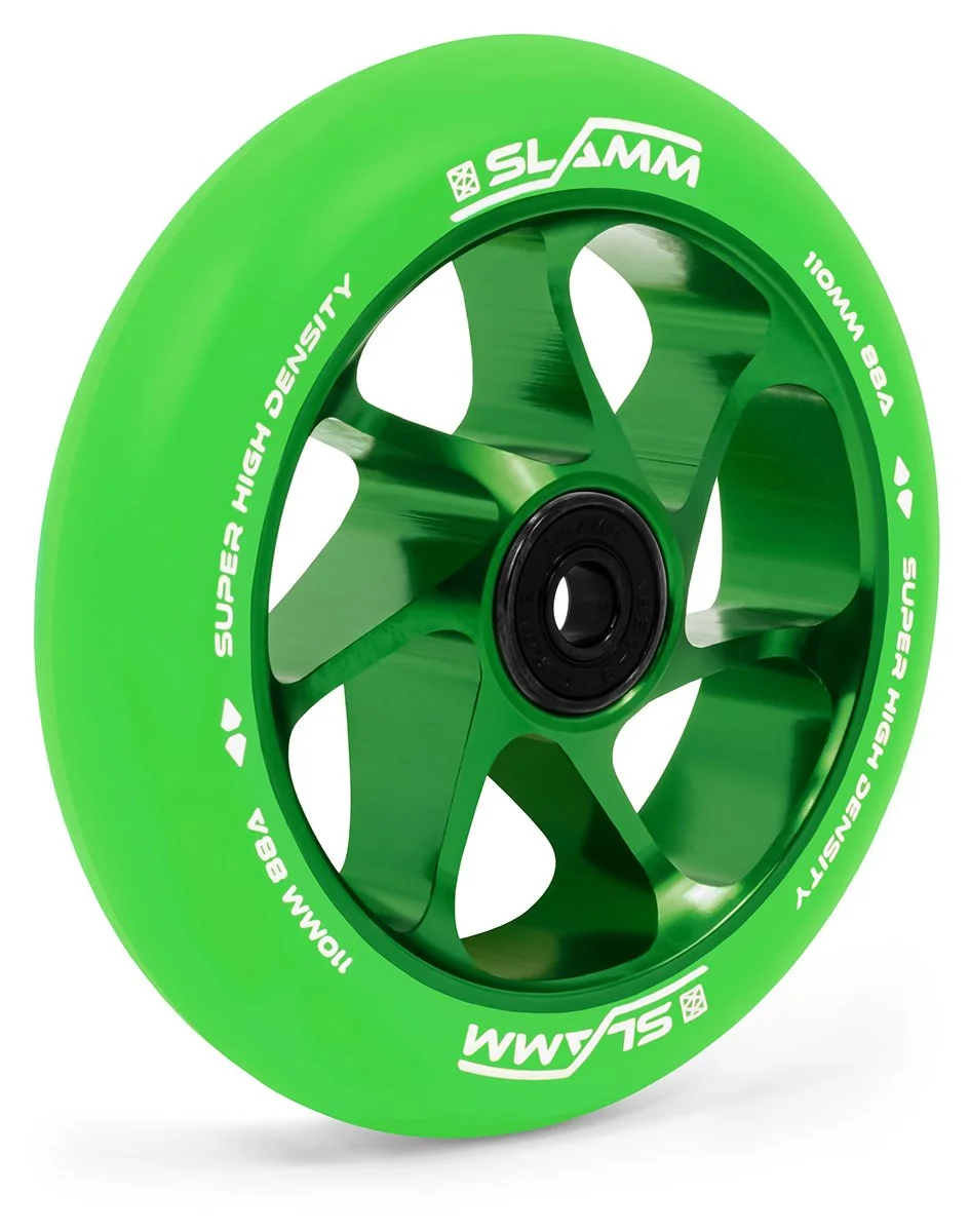 SL470 Slamm Scooters Team Colour PU 110mm Wheels Green Angle.jpg