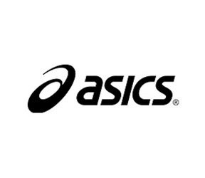 ASICS logo in black on a white background.