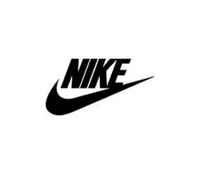 Black Nike logo with swoosh on a white background.