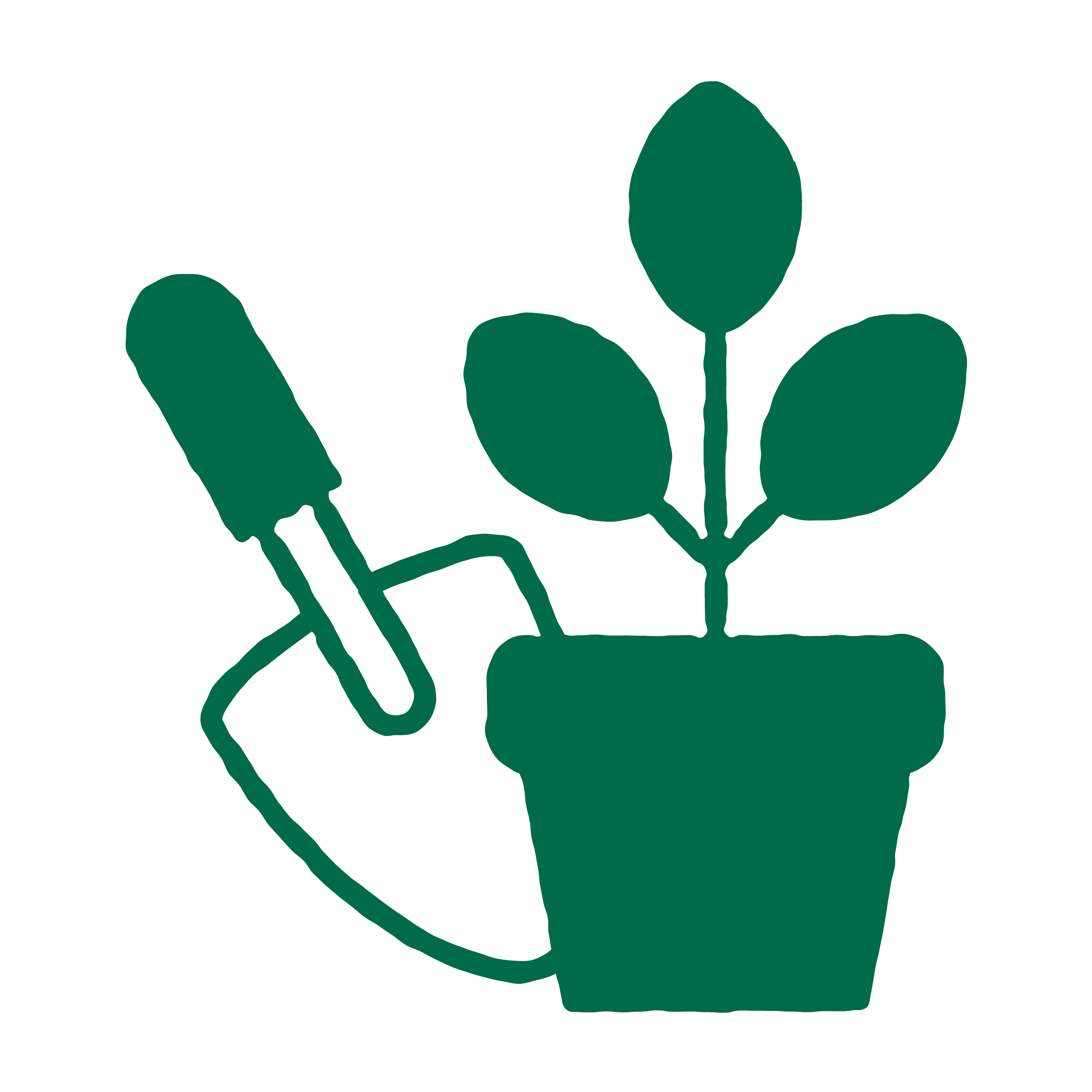Line drawing of a potted plant with a spray bottle.