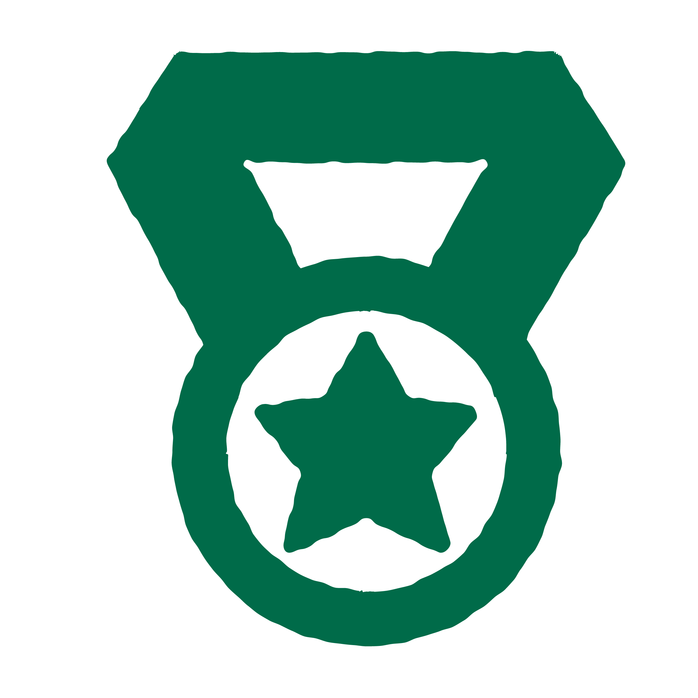 Outline of a gold medal with a star in the center and a ribbon at the top.