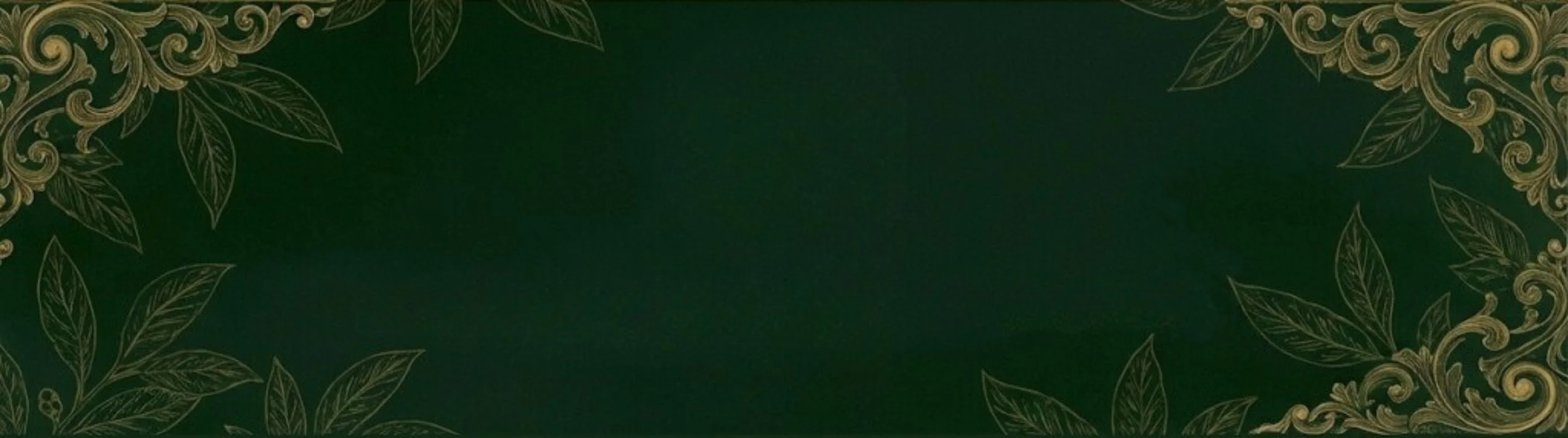 Decorative green background with gold leaf and swirl patterns in the corners.