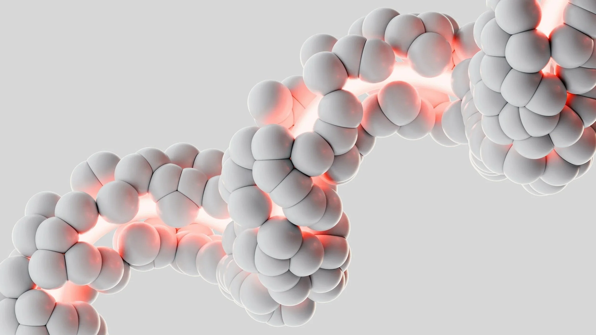 DNA looking white balls floating up in the air