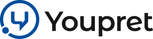 Youpret logo, sininen ympyrä ja teksti 'Youpret'