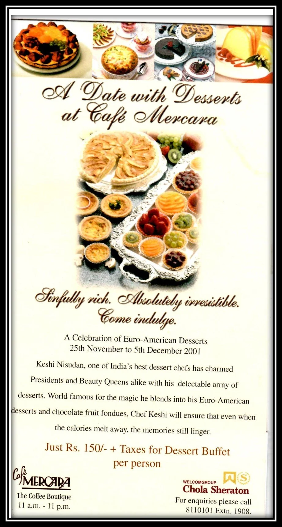 A dessert festival advertisement including fruit tarts, pies, cakes, and chocolates.