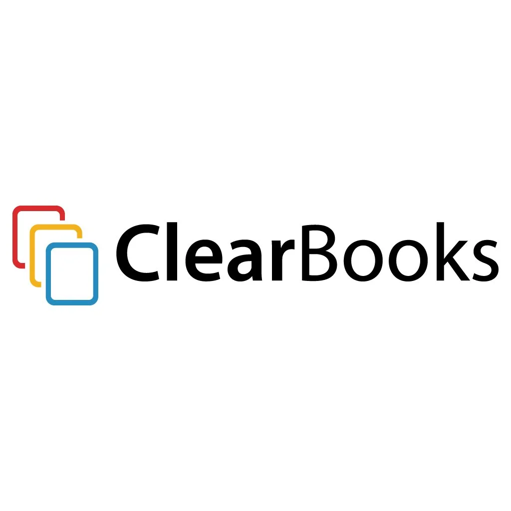 ClearBooks logo with three overlapping colored rectangles in red, yellow, and blue to the left of the company name.