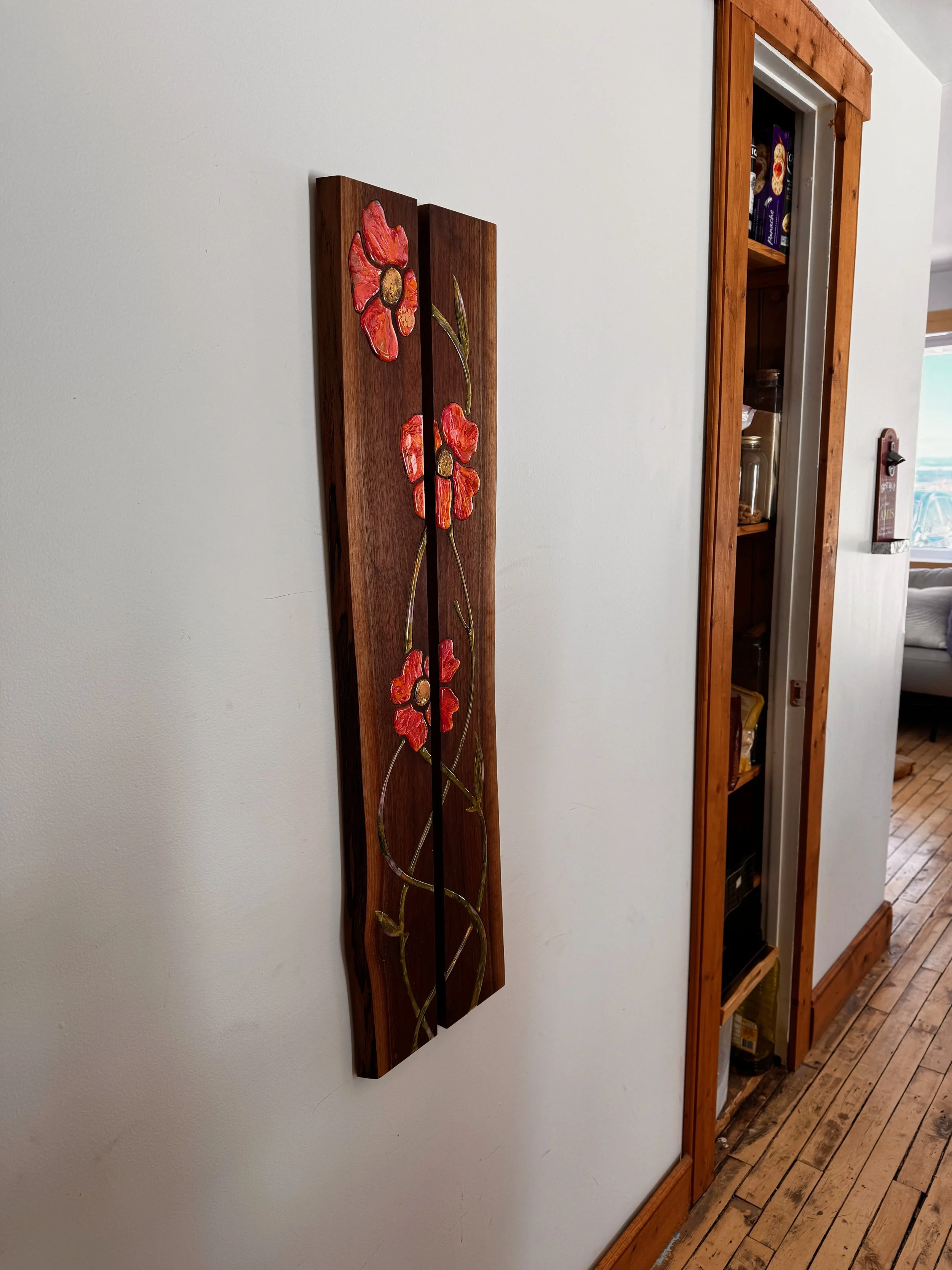 Rustica - Dyptique fleuri sur planches "live edge". 