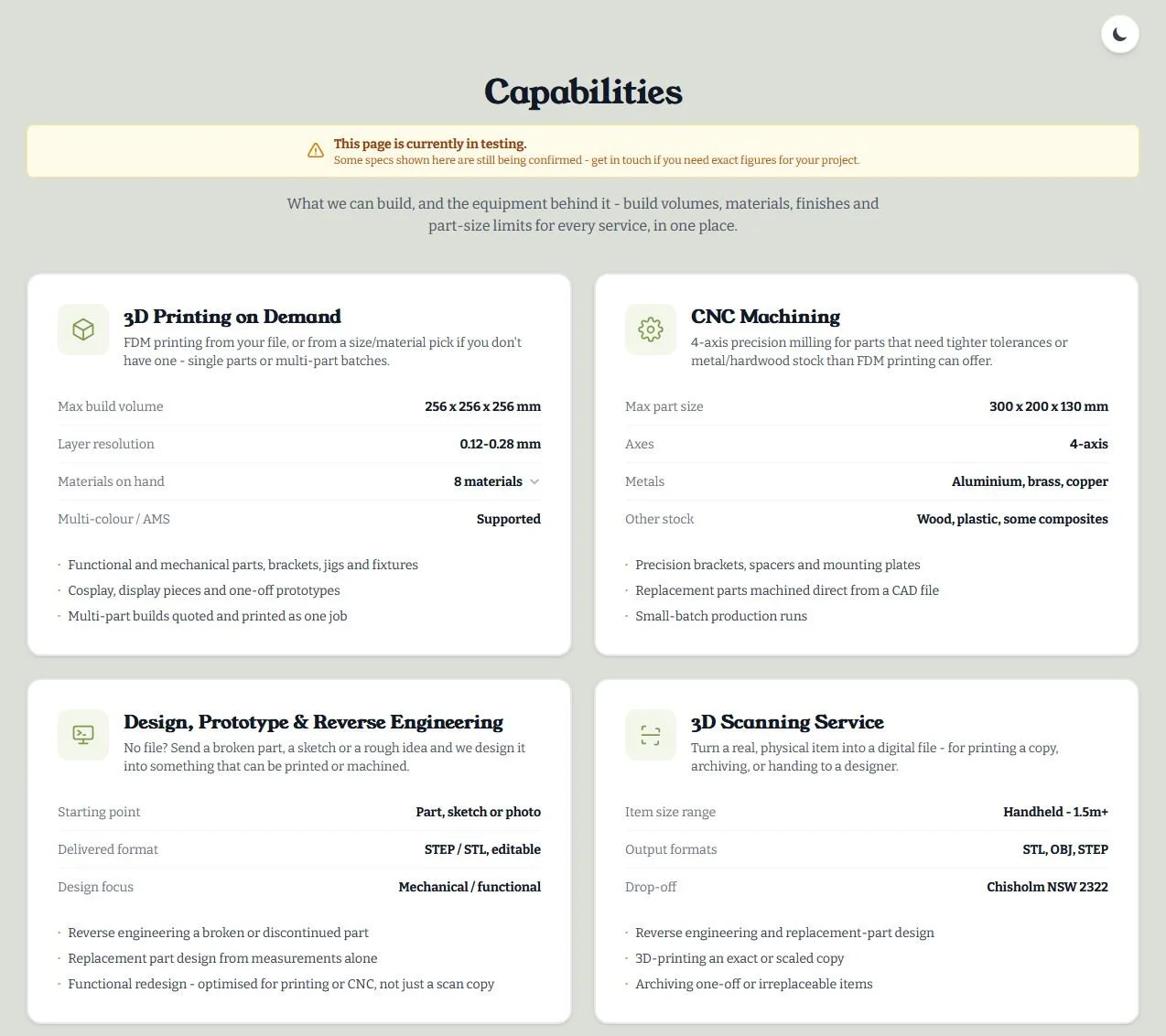 Want to know exactly what our machines can do before you request a quote? We&rsquo;ve just launched our brand-new Capabilities page! 🚀Built specifically for small businesses, hobbyists, and DIY'ers, we're putting all our specs upfront to save you ti