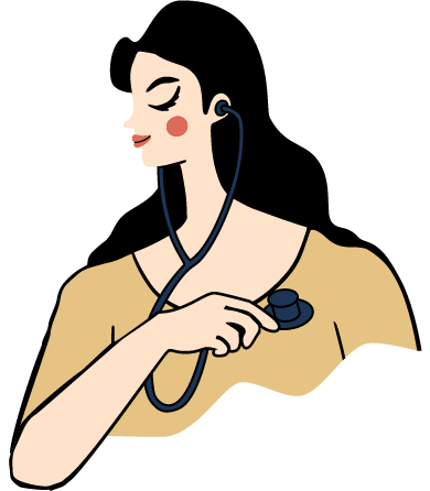 Femme en profil écoutant son cœur avec un stéthoscope. Visuel représentant l'état de conscience et la connexion à soi lors d'une séance d'hypnose thérapeutique pour mieux comprendre ses besoins.
