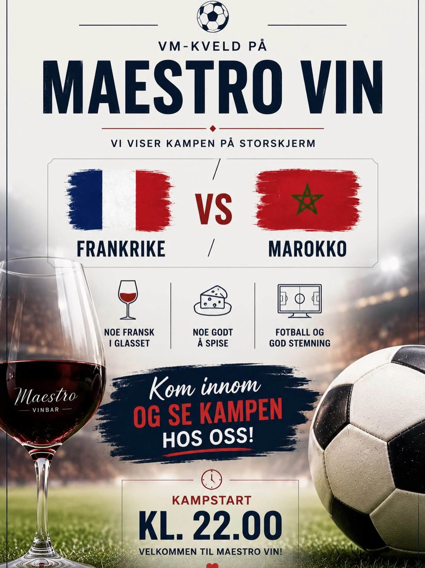 Kom innom &aring; se kampen hos oss! ⚽️🍷