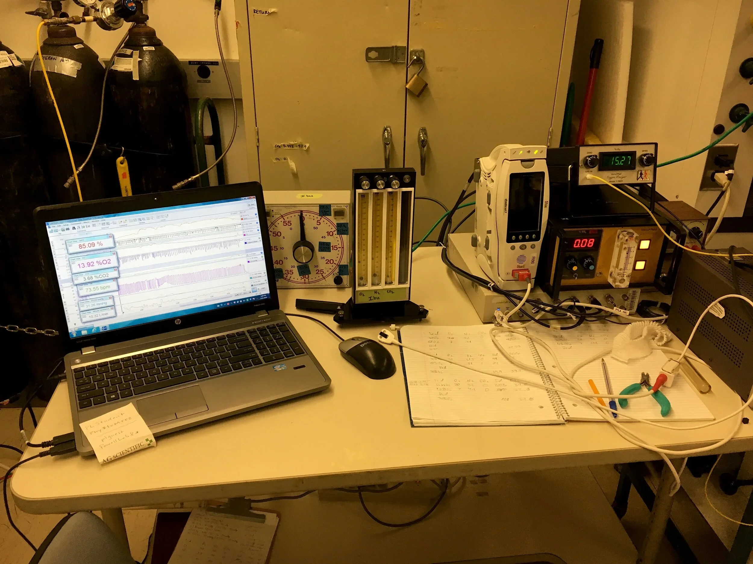 The HVR protocol requires many pieces of equipment and sensors, some of which are pictured here.