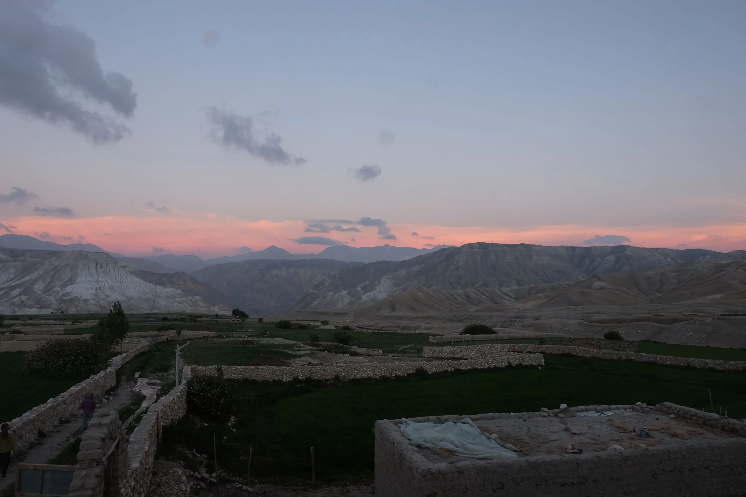 Picturesque mountains surround the village of Lo Manthang at 12,600 feet above sea level.