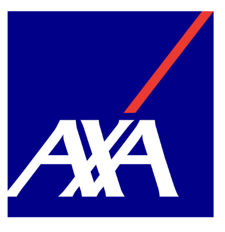 AXA insurance logo with a blue background, white letters, and a red slash in the top right corner.