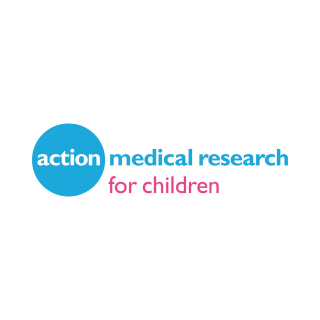 Action Medical Research for Children logo with blue circle and text in blue and pink.