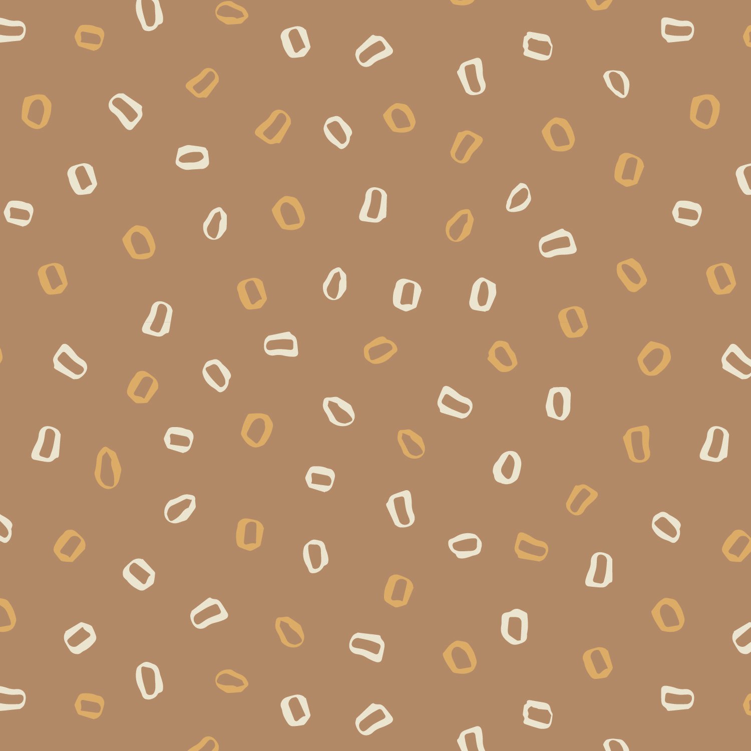Pattern of irregular oval shapes in shades of white and beige on a brown background.
