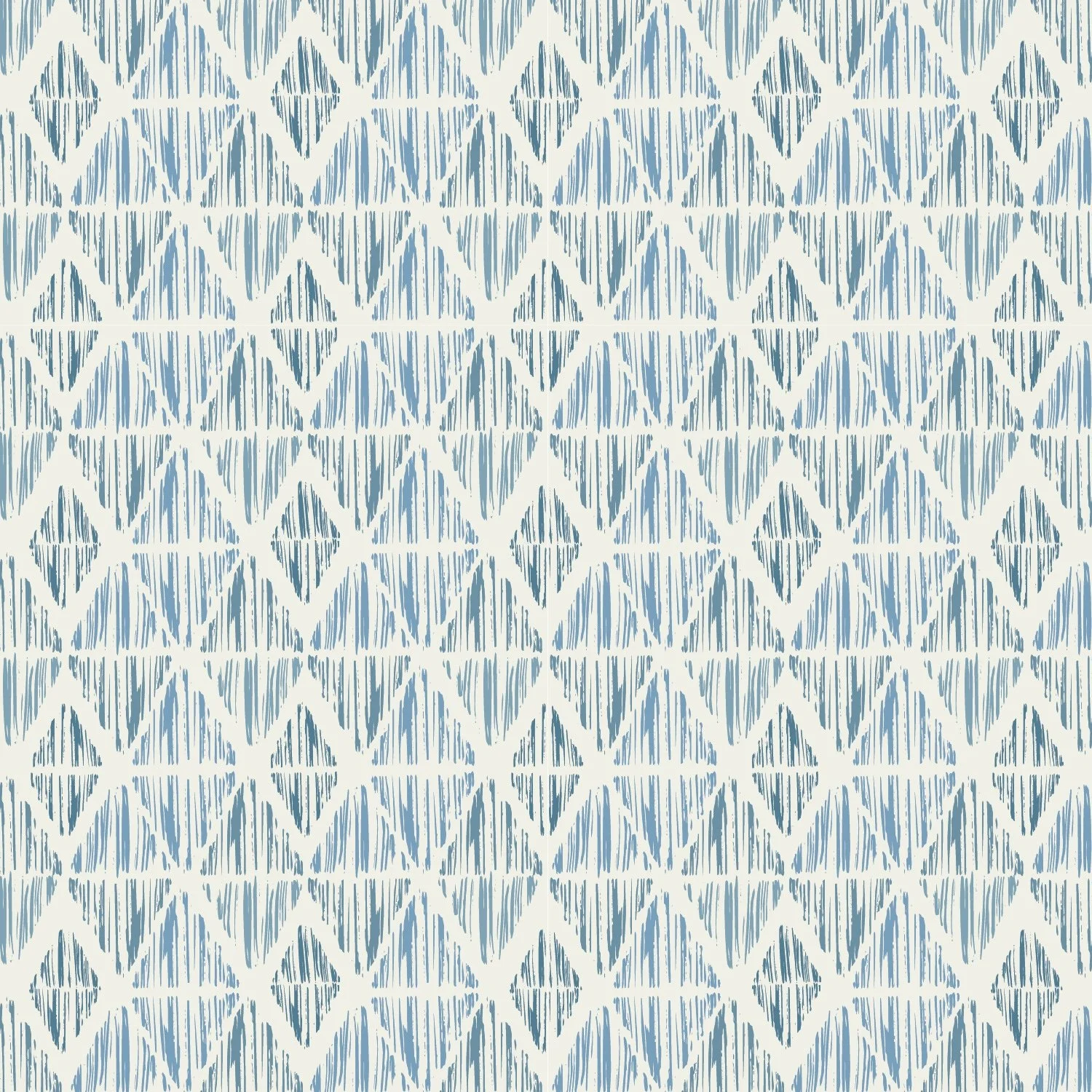 A seamless pattern of blue geometric shapes resembling diamonds and lines on a white background.