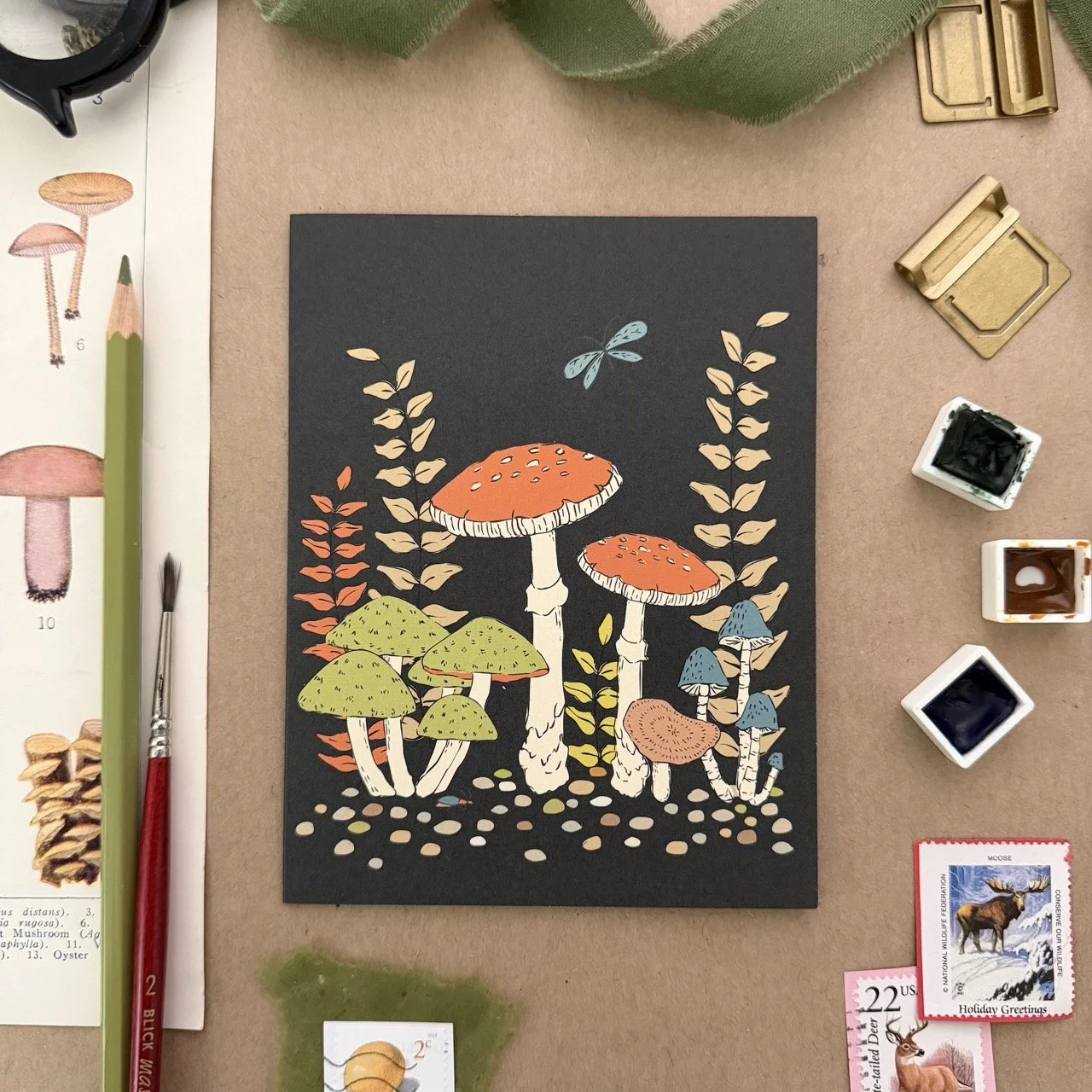 Single Woodland Mushroom Field Card