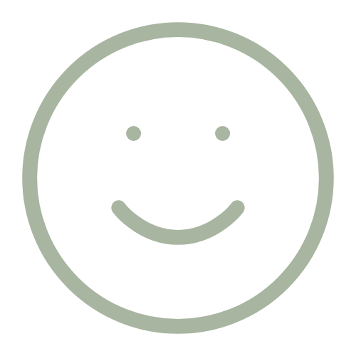 A simple gray smiley face icon with two eyes and a curved smile on a black background.