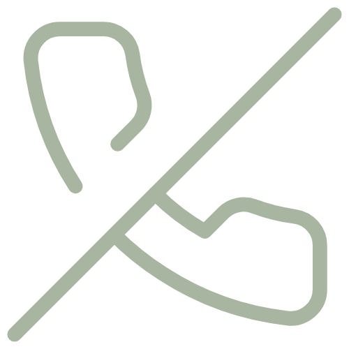 Icon of a telephone receiver with a slash through it, indicating no phone or call prohibited.