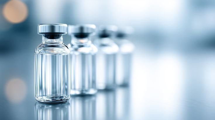 Row of clear glass medical vials, a Health & Medical Photo by MistyDay.jpeg