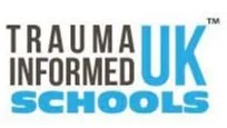 Trauma Informed UK Schools logo with text in black and blue on a white background