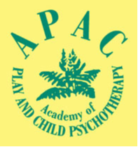 APAC Academy of Play and Child Psychotherapy logo with green text and a tree emblem on a yellow background.