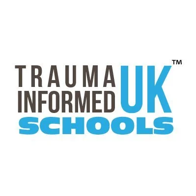 Logo for Trauma Informed UK Schools with the text 'TRAUMA INFORMED UK SCHOOLS' in black and blue letters.