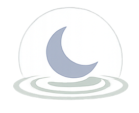 Illustration of a crescent moon reflected in water with ripples