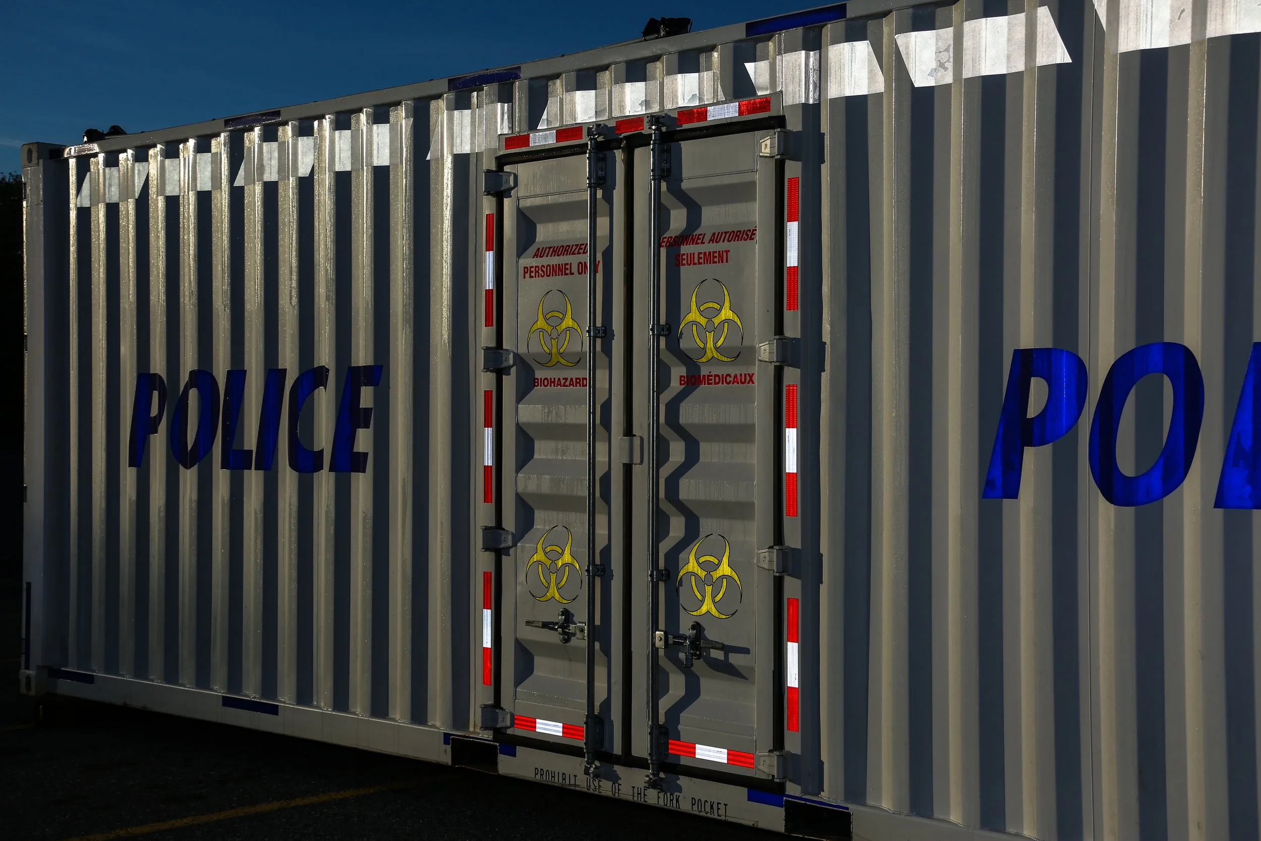 Highly visible and uses deterrence image to deter unauthorized persons