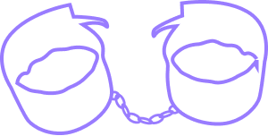 A purple illustration of handcuffs.