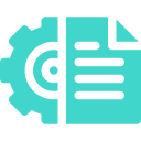 Icon of a gear combined with a newspaper, symbolizing technology or mechanical information.
