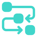 Icon of a network diagram with nodes and connecting arrows
