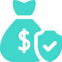 A money bag with a dollar sign and a shield icon, representing financial security or protection.