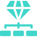 A teal diamond icon connected to a network diagram with three nodes underneath