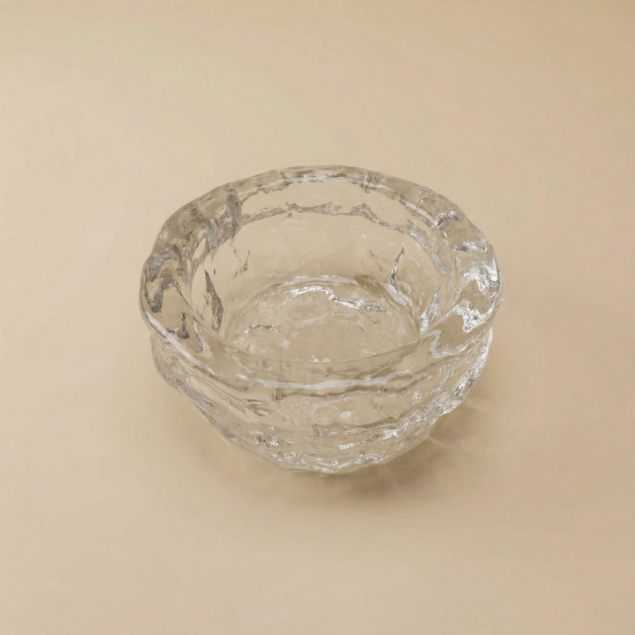 Glass bowl in heavy ice-looking glass. Sweden.