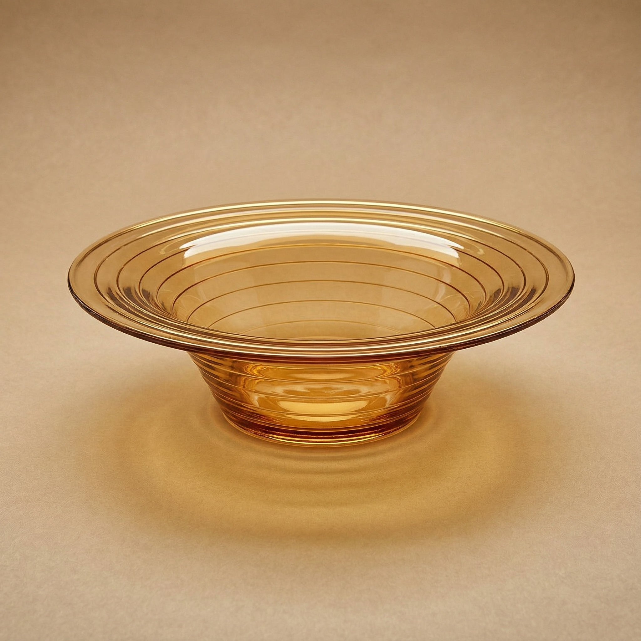 Lovely amber-colored glass fruit bowl.
